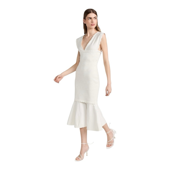 Victoria Beckham Cream Pointelle Sleeveless Midi Dress Size Small - Picture 1 of 14